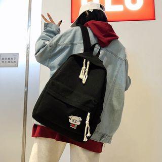 Embroidered Linen Zip Backpack