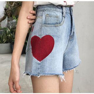 Heart Print Denim Shorts