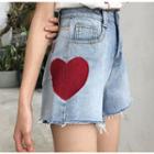 Heart Print Denim Shorts