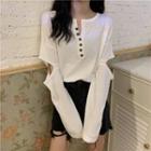 Long-sleeve Button-up Cut Out Knit Top