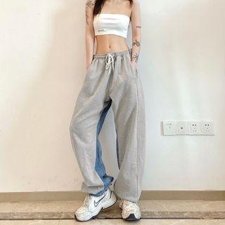 Two-tone Loose-fit Joggers Grayish Blue - One Size