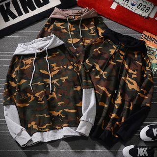 Couple Matching Mock Two-piece Camo Hoodie