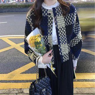 Color Block Tweed Coat