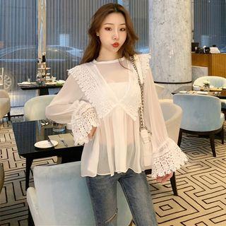 Open-back Long-sleeve Chiffon Top