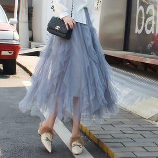 Ruffle Layer Mesh Midi A-line Skirt