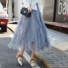Ruffle Layer Mesh Midi A-line Skirt