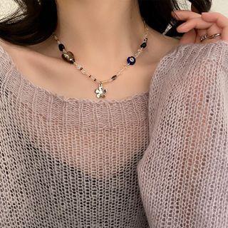 Flower Pendant Glass Alloy Necklace Necklace - Love Heart - Brown - One Size