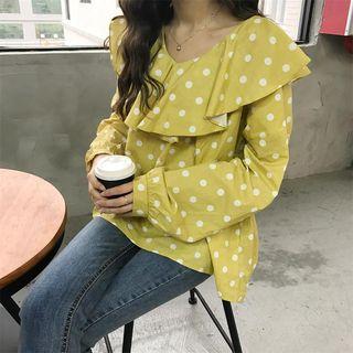 Dotted Ruffle Collared Blouse