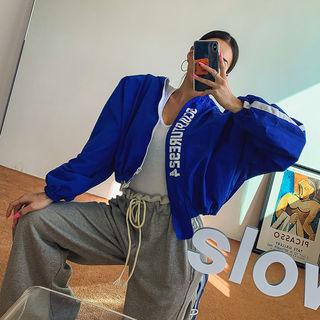 Hooded Letter-printed Cropped Windbreaker