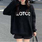 Round Neck Lettering Sweater Lettering - Black - One Size