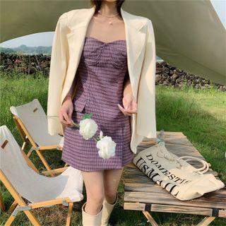 Spaghetti Strap Plaid A-line Dress / Blazer