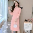 Stand-collar Embroidered Knit Qipao Dress
