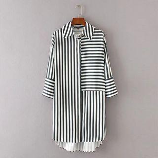 Long-sleeved Striped Open-front Blouse