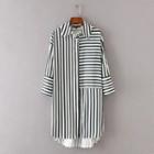 Long-sleeved Striped Open-front Blouse