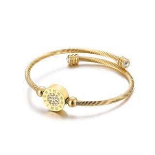 Fashion Creative Plated Gold Geometric Round Roman Numerals 316l Stainless Steel Bangle With Cubic Zirconia Golden - One Size