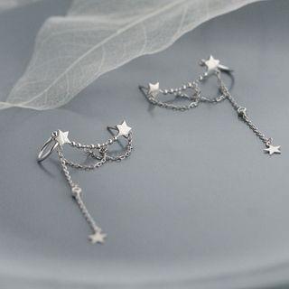 Star Chained Sterling Silver Dangle Earring 1 Pair - Silver - One Size