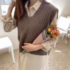 V-neck Dip-back Ribbed Knit Vest Light Brown - One Size