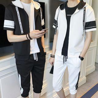Set: Hooded Short-sleeve Top + Sweat Shorts