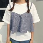Gingham Mock Two-piece Elbow-sleeve T-shirt