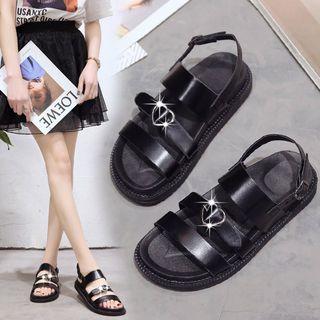 Faux-leather Adhesive Strap Sandals
