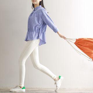 Check Gathered-waist Blouse