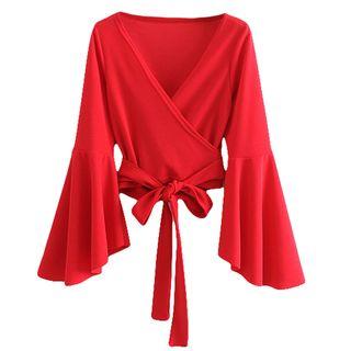 Long-sleeve Wrap Cropped Top