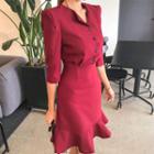 Button-detail Frilled-hem Dress