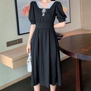 Lace Collar Puff Sleeve A-line Dress