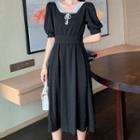 Lace Collar Puff Sleeve A-line Dress