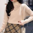 Mock Two-piece Ruffled Cable Knit Sweater