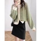 Round-neck Color-block Knit Button-up Cardigan