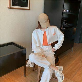 Printed Letter Long-sleeve Sweatshirt / High Waist Pants