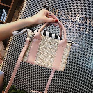 Set: Straw Crossbody Bag + Faux Leather Pouch