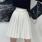 Pleated Mini A-line Skirt / Heart Chain Belt