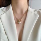 Faux Pearl Heart Necklace Gold - One Size