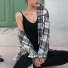 Plaid Shirt / Knit Camisole / Leggings