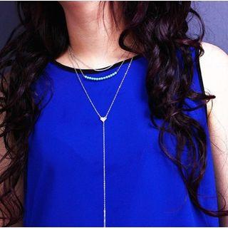 Alloy Heart Turquoise Bead Layered Y Necklace Gold - One Size
