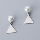 925 Sterling Silver Faux Pearl Triangle Dangle Earring 1 Pair - S925 Silver - One Size