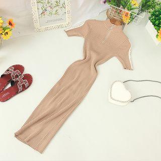 Half Zip Short-sleeve Sheath Knit Dress
