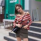 Off-shoulder Slit-sleeve Stripe Top