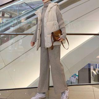 Hooded Padded Vest / Turtleneck Sweater / Wide Leg Pants