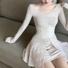 Long-sleeve Mini Sheath Dress / Lace Panel Corset