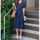 Short-sleeve Floral Printed V-neck Midi Dress