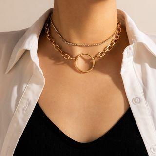 Rhinestone Alloy Hoop Layered Choker