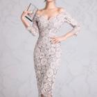 3/4-sleeve Off-shoulder Sheath Lace Dress