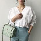 V-neck Pocket-front Oversized Shirt