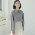 Embroidered Blouse Grayish Blue - One Size