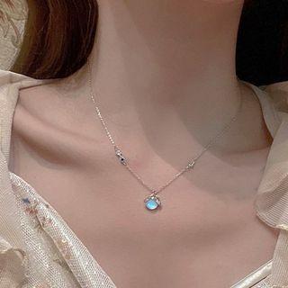 Moonstone Pendant Alloy Necklace 1pc - Silver & Blue - One Size