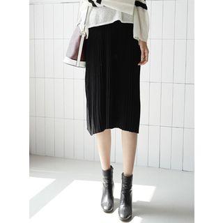 Band-waist Accordion-pleat Knit Midi Skirt