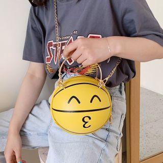 Metallic Top Handle Face Print Sphere Crossbody Bag